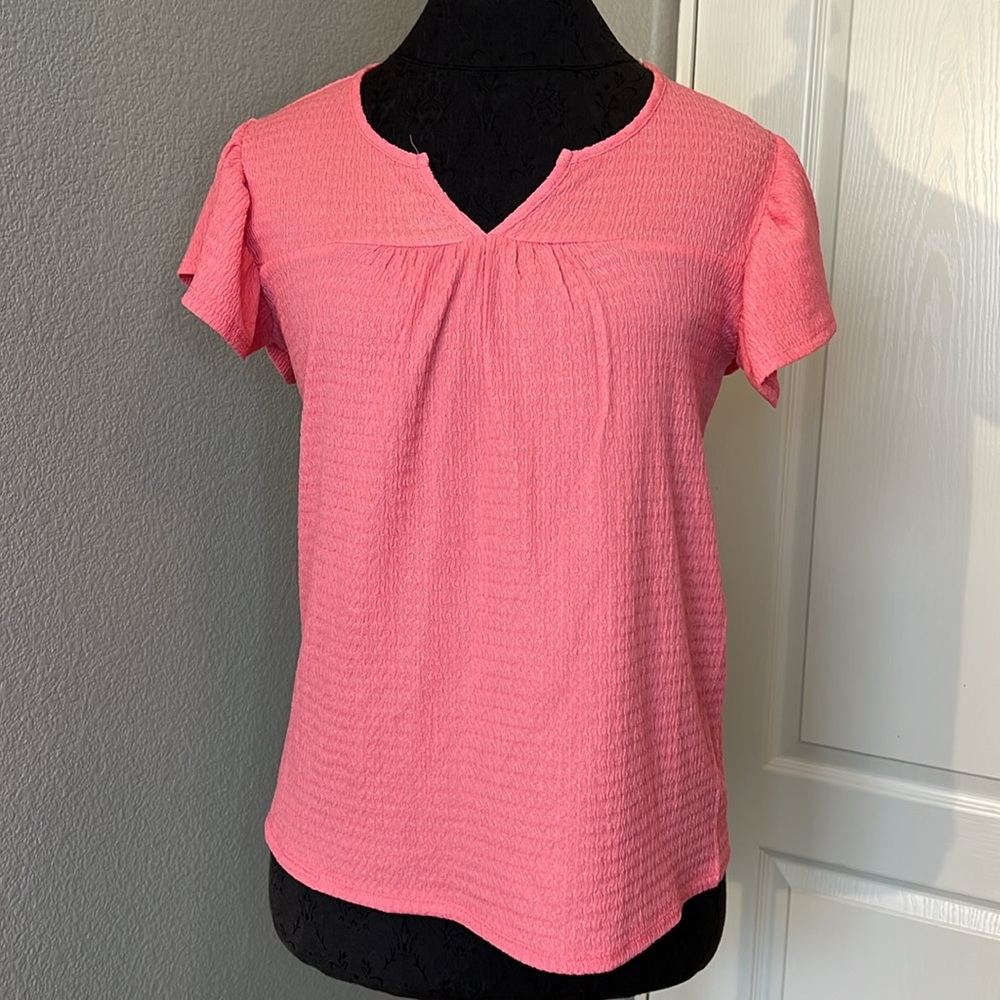 Active USA Pink Ruched Textured Flutter Cap Sleeve Blouse Size Small NEW